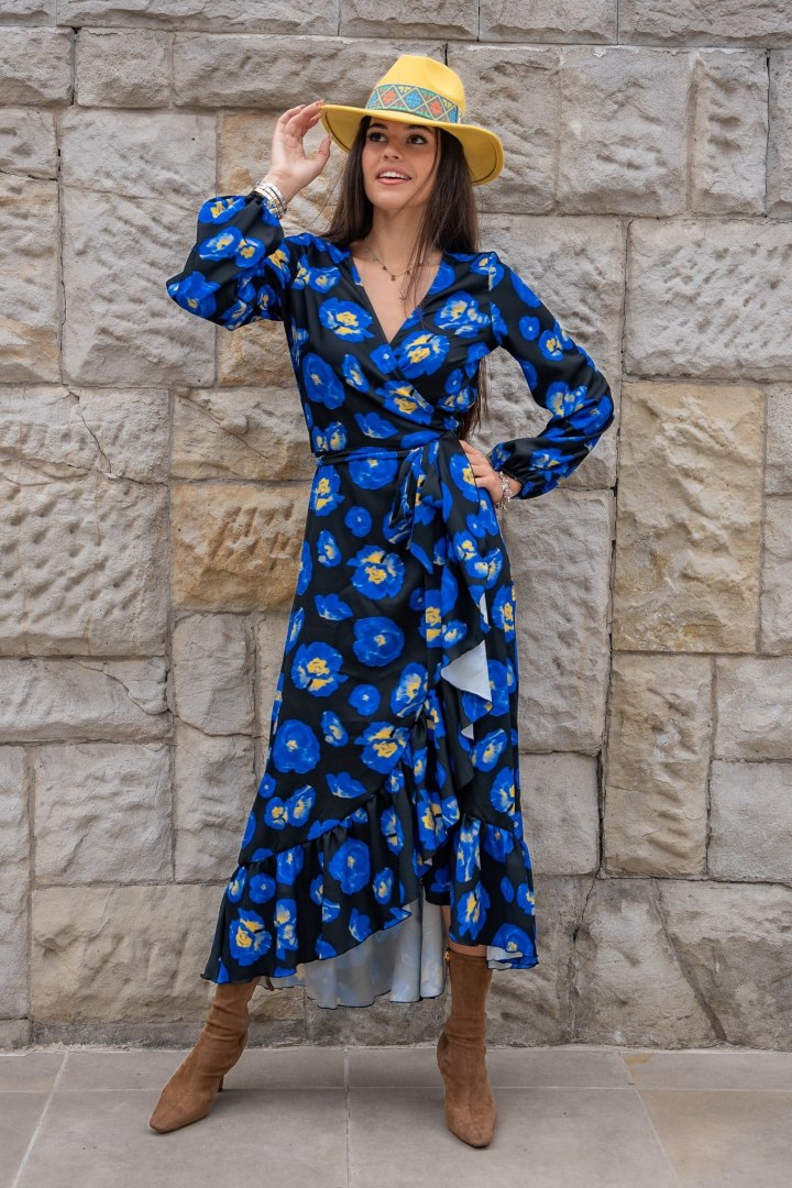 Sukienka "ANNA" długa - Blue Flowers - M/L